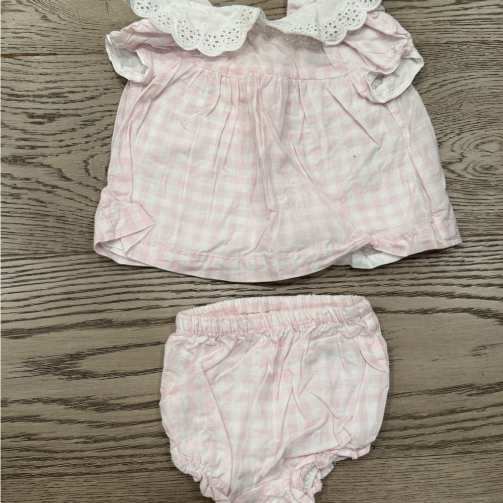 Janie and Jack Baby Pink Plaid Top and Bloomers Set